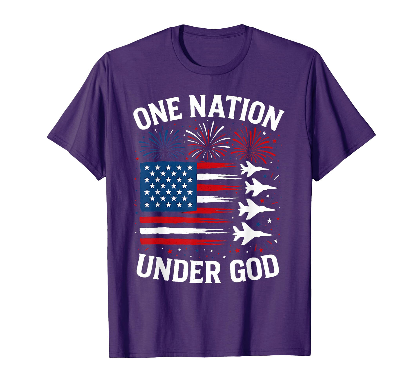 Patriotic One Nation Under God Boy 4th July USA Fighter Jet T-Shirt