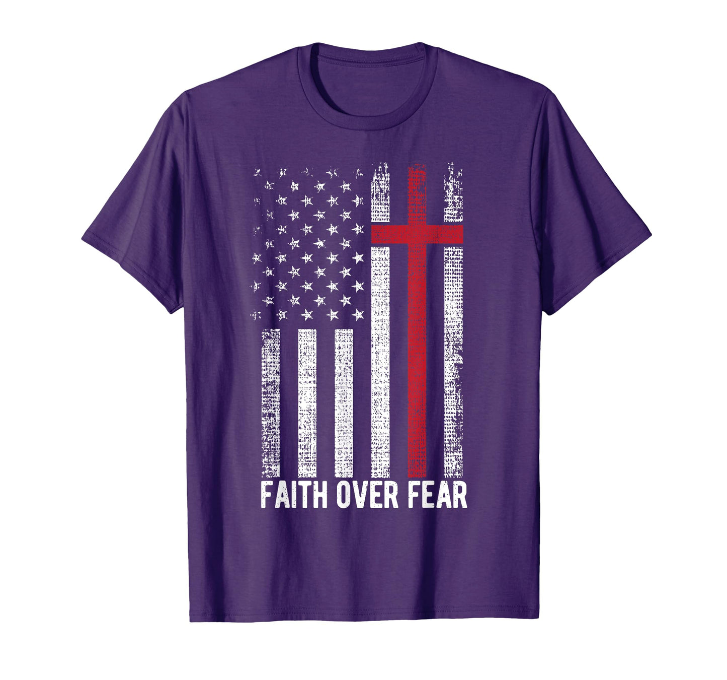 Faith Over Fear American USA Flag Christian Cross Jesus Women Men T-Shirt