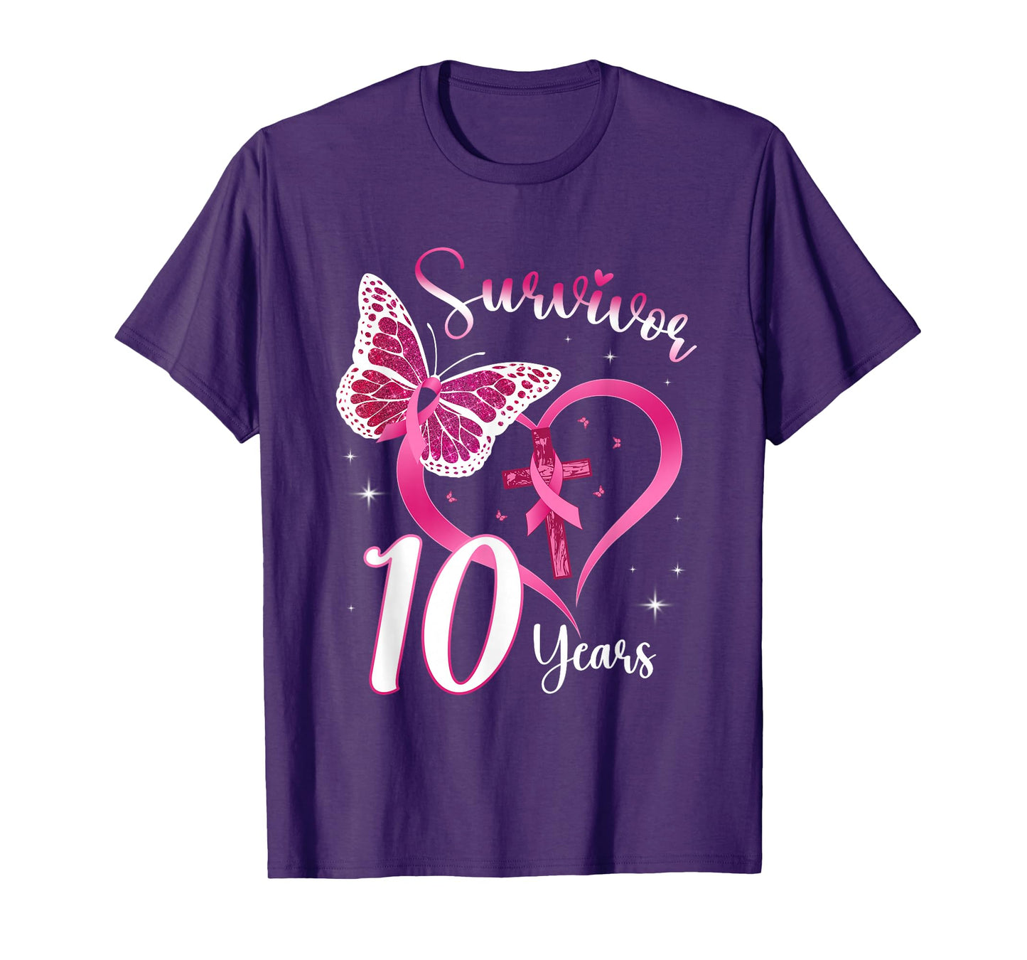 Breast Cancer Survivor Pink Ribbon Butterfly 10 Years Gift T-Shirt