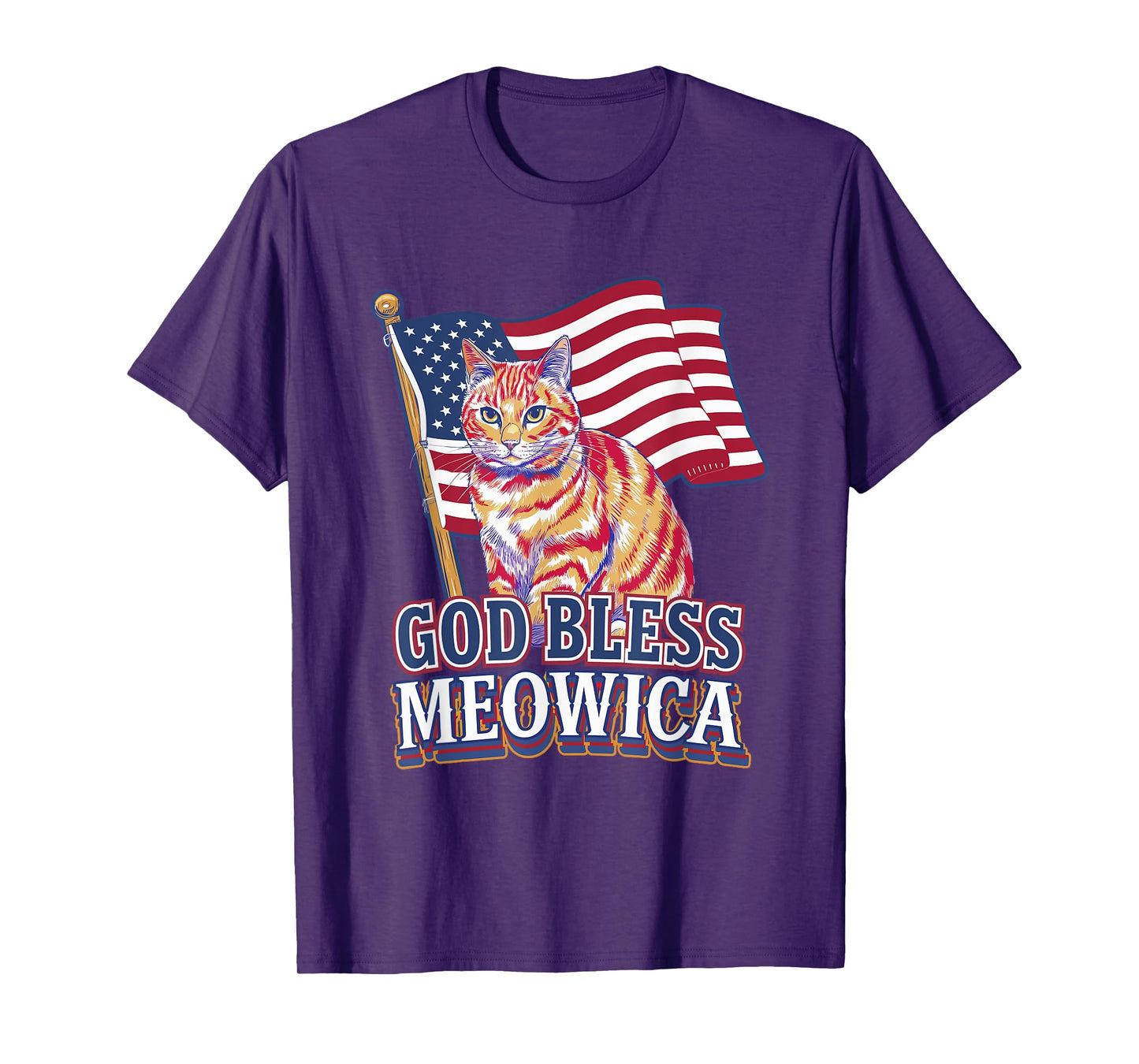 God Bless Meowica Funny Patriotic Cat Design T-Shirt
