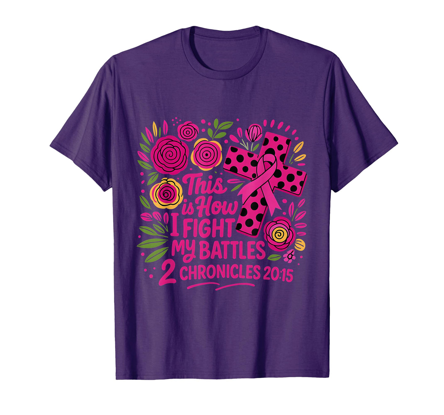 Faith Cross Ribbon Floral Design Inspirational Scripture T-Shirt