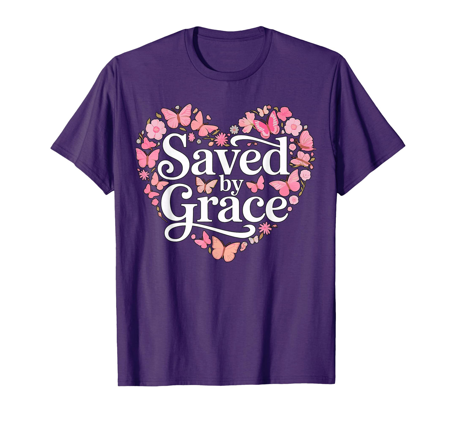 Saved by Grace Heart Floral Christian Faith T-Shirt