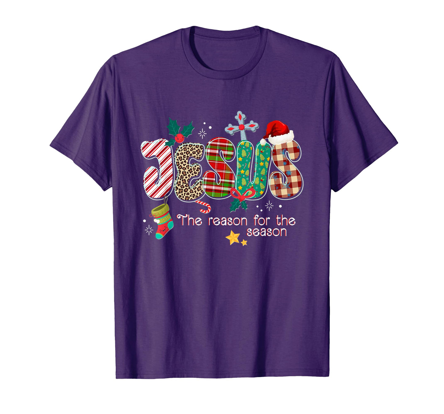 Jesus for The Season Christmas Buffalo Plaid Christian Cross T-Shirt