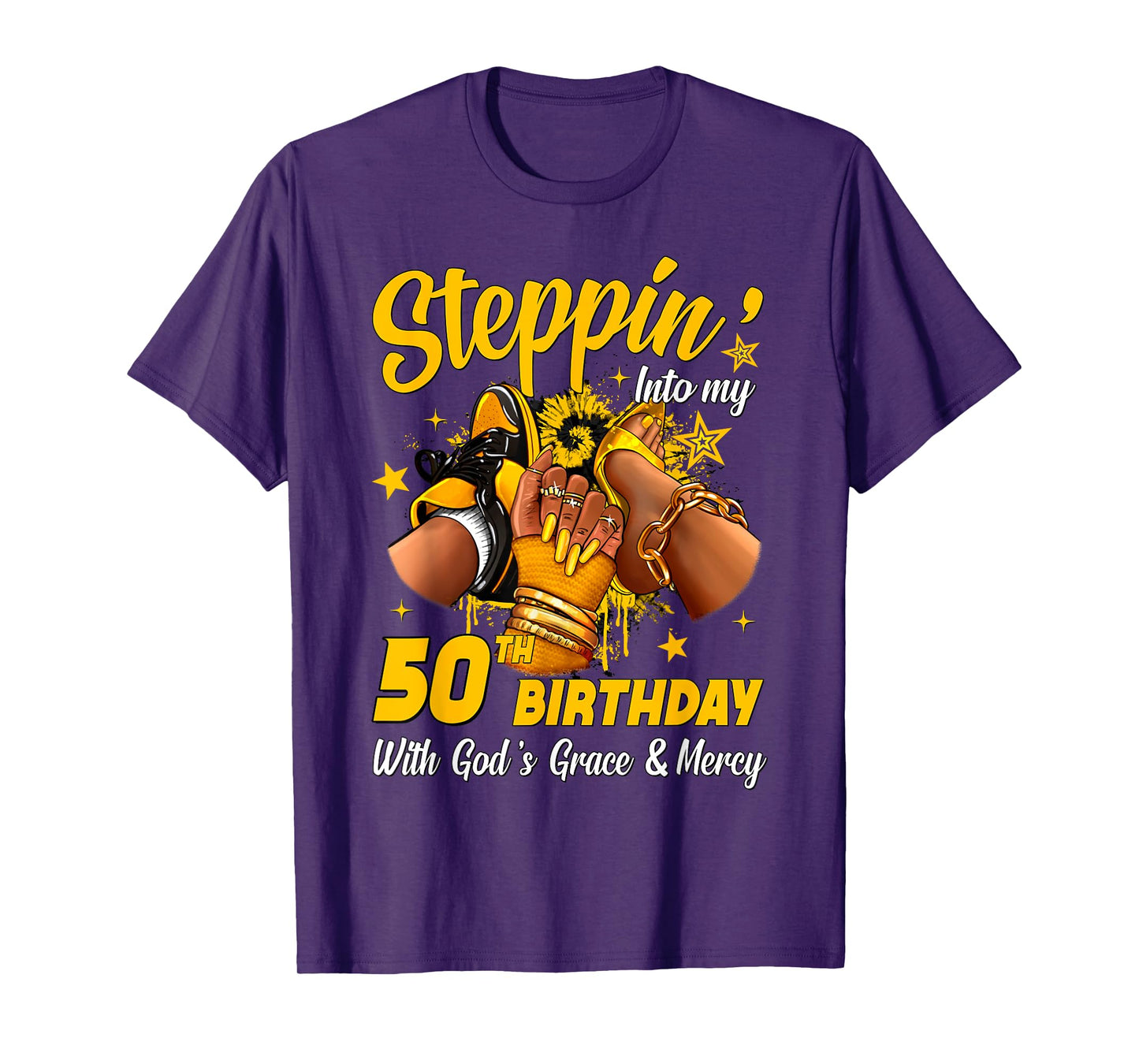 Stepping Into My 50th Birthday Black Woman Sneaker Heel T-Shirt