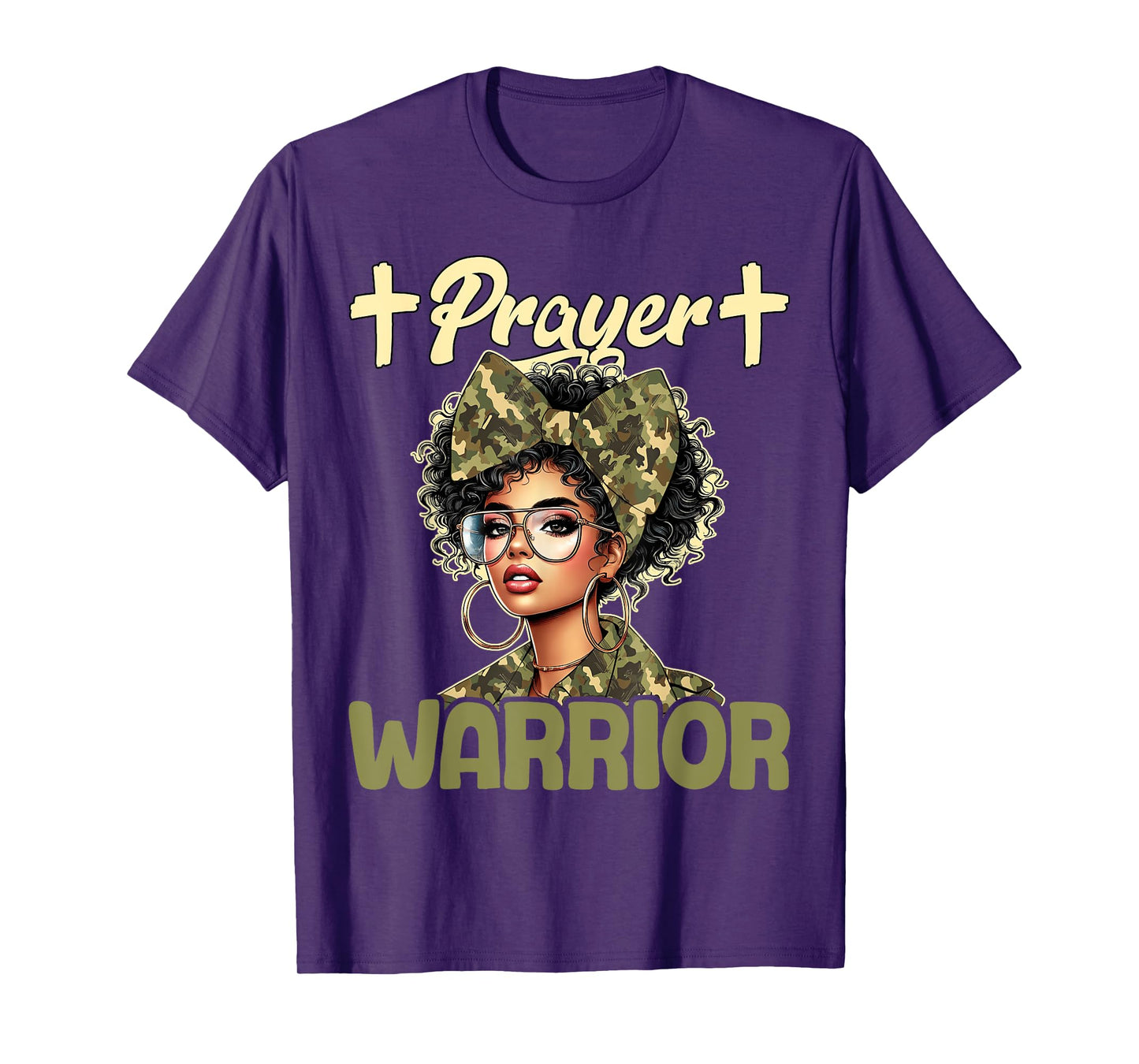Praying Black Woman Afro Christian Sayings Prayer Warrior T-Shirt