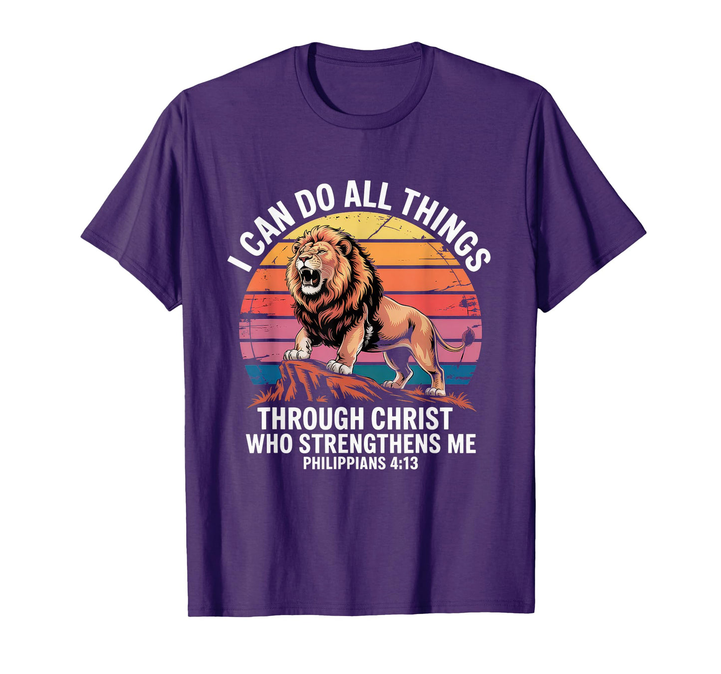 Christian Tshirt Philippians 4:13 Religious Lion Strengthens T-Shirt
