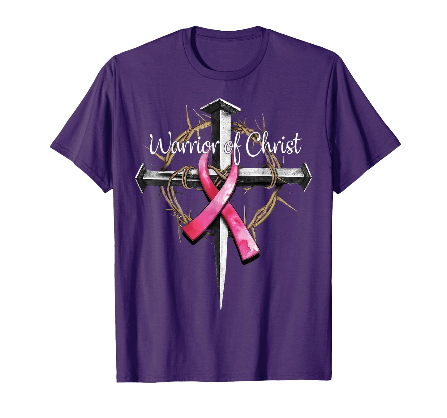 Breast Cancer Warrior of Christ Ribbon Cross Jesus Christian T-Shirt