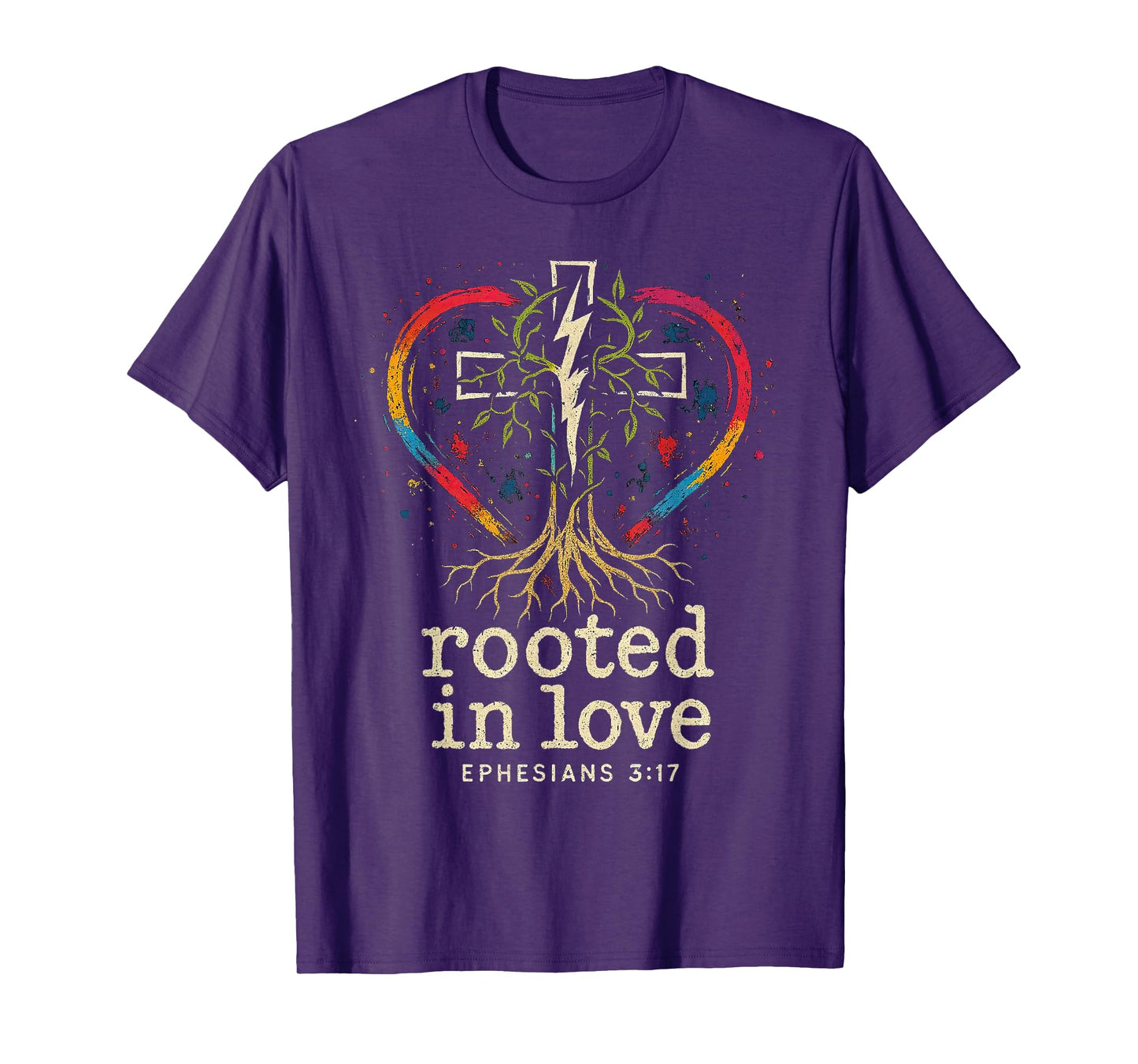 Cross of Jesus Rooted in Love -Punk Art Distressed Christian T-Shirt