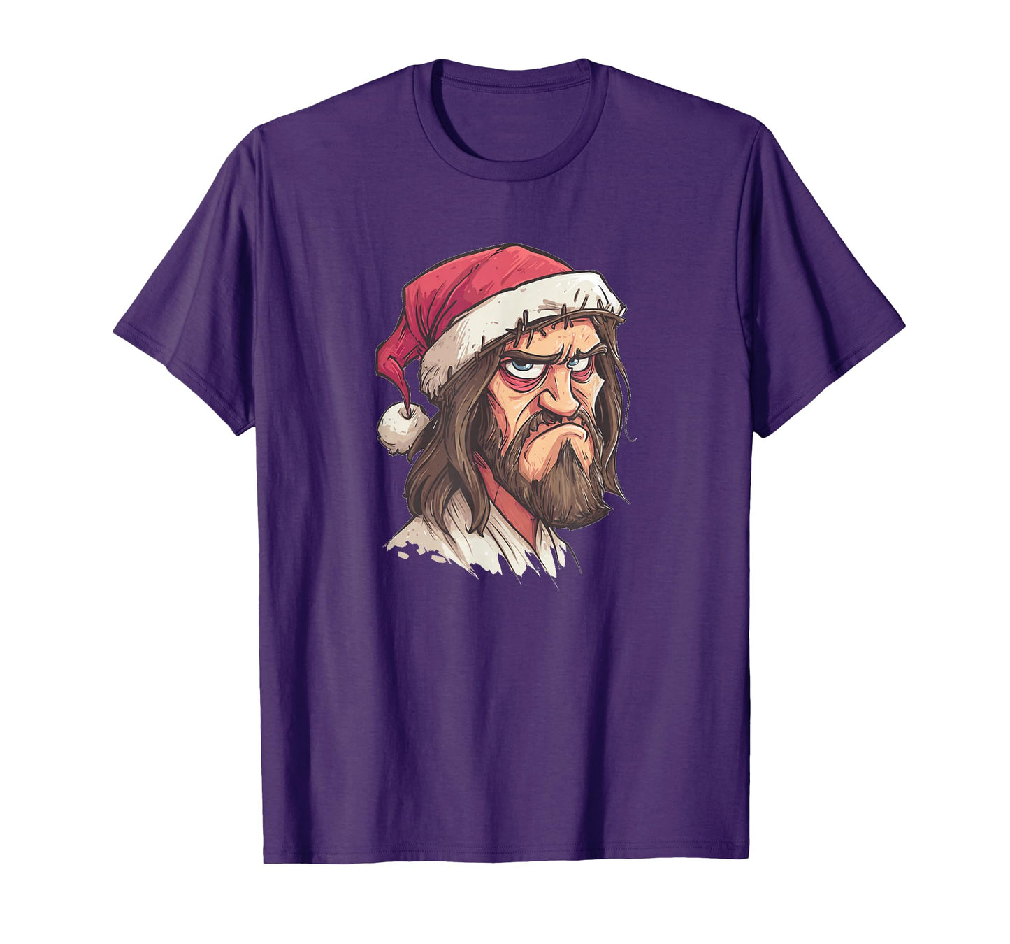 Funny Grumpy Jesus Christ with Christmas Hat Costume T-Shirt