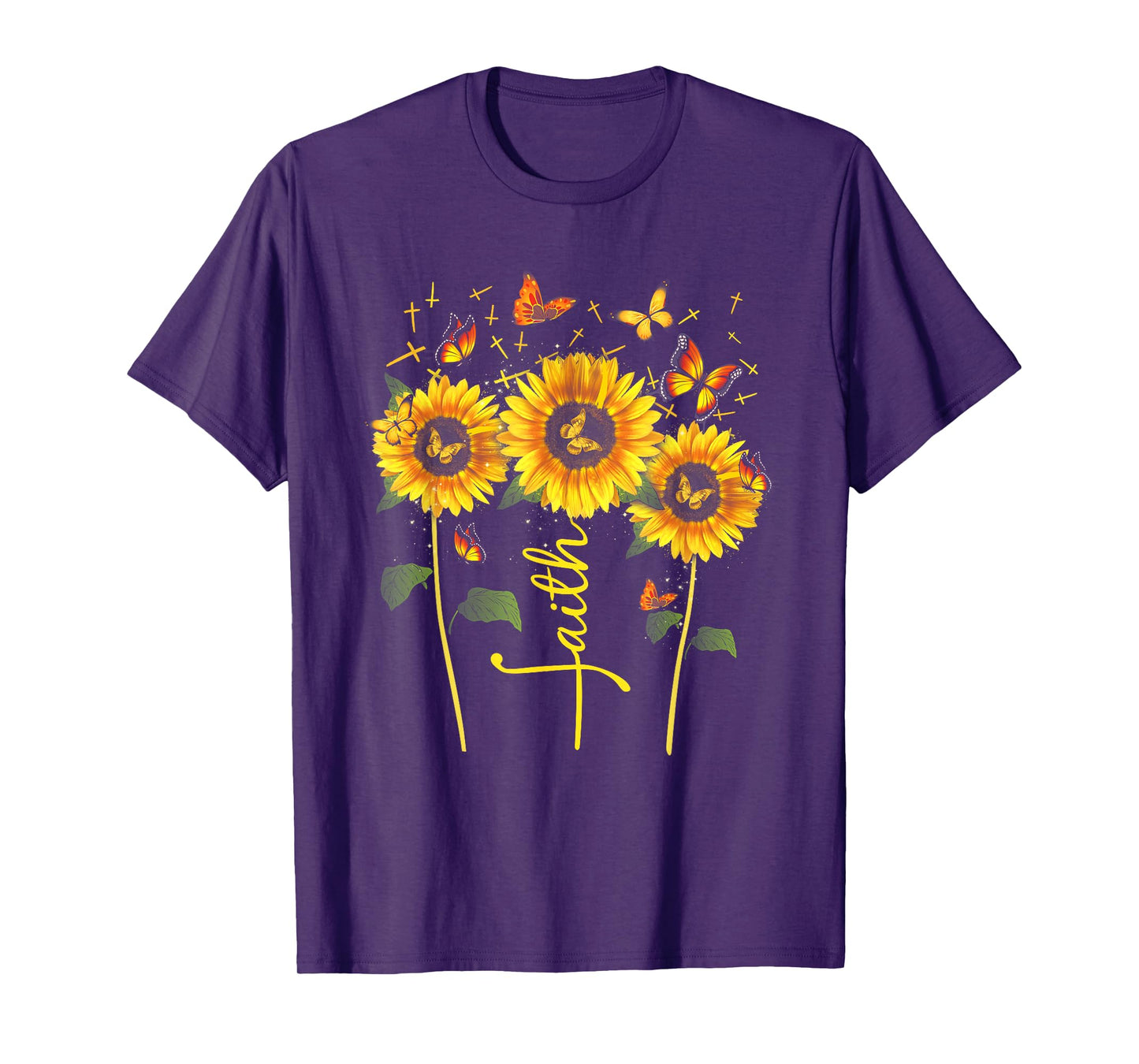 Vintage Faith Cross Sunflower Butterflies Flowers Christians T-Shirt