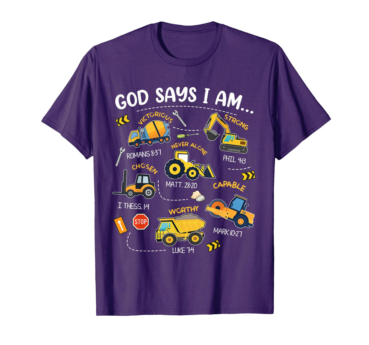 God Says I Am Christian Bible Verses Boys Construction Truck T-Shirt