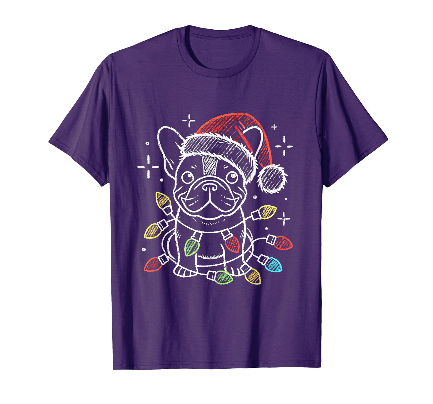 Santa Hat French Bulldog Christmas Lights Dog's Mom Dad T-Shirt for Men Women Kids