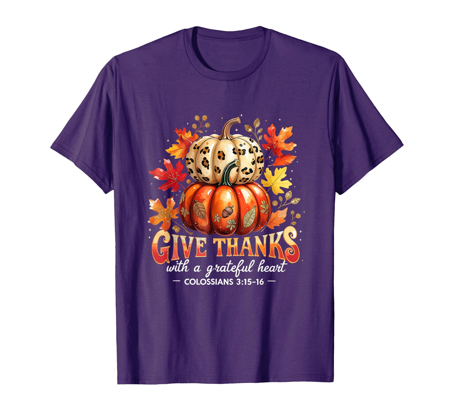 Give Thanks with a Grateful Heart Bible Verse Pumpkin T-Shirt