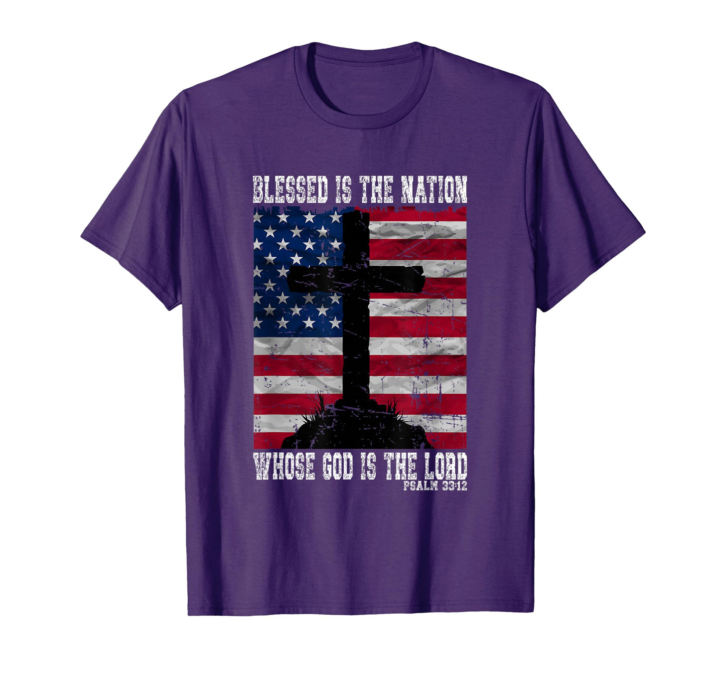 Cross and Flag Blessed Is The Nation Patriotic Christian Art T-Shirt