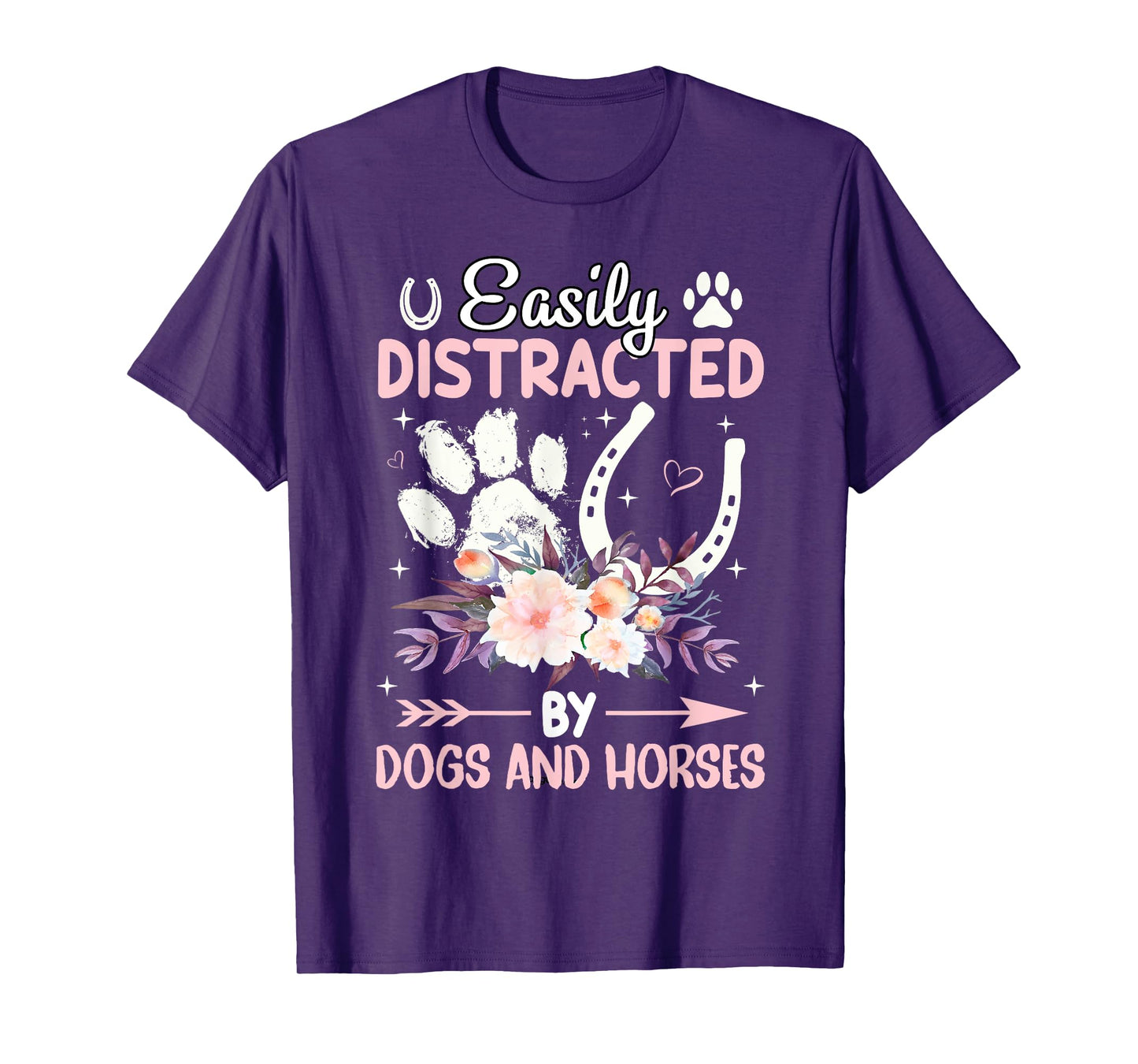 Easily Distracted By Dog And Horses Funny Animal Lover Men Women Girls Kids T-Shirt