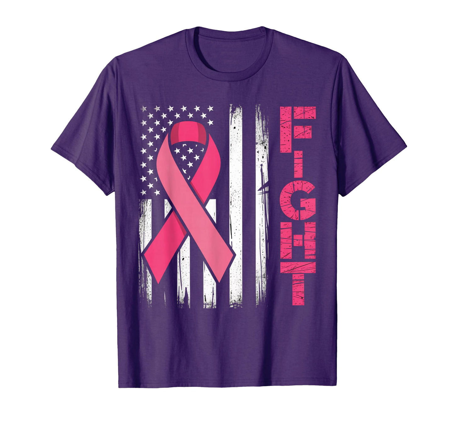 Fight Breast Survivor American Flag Breast Cancer Awareness T-Shirt