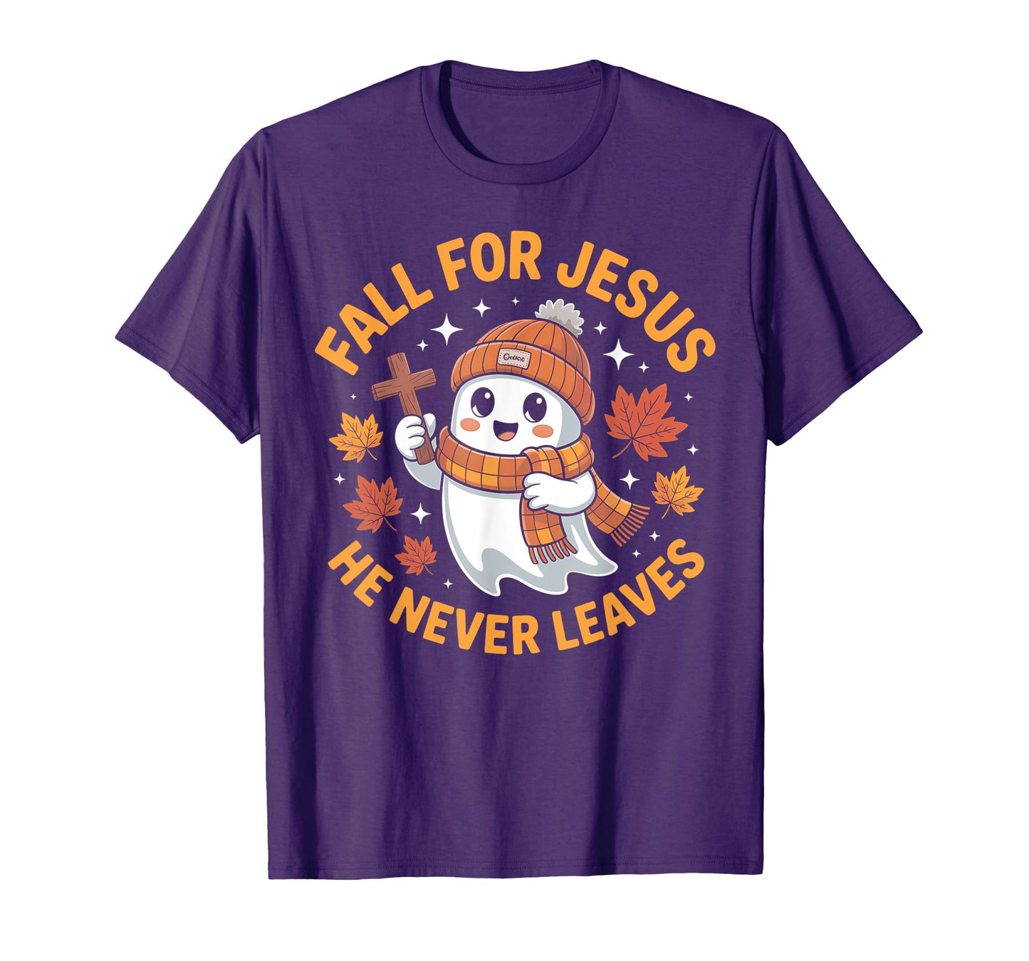 Fall for Jesus He Never Leave Cute Ghost Retro Halloween T-Shirt