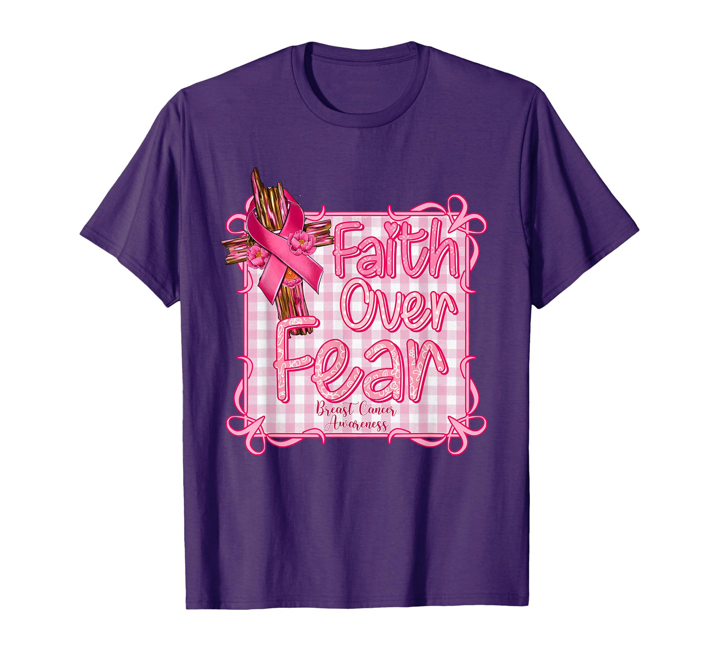 Preppy Breast Cancer Awareness, Faith Over Fear Coquette Tee T-Shirt