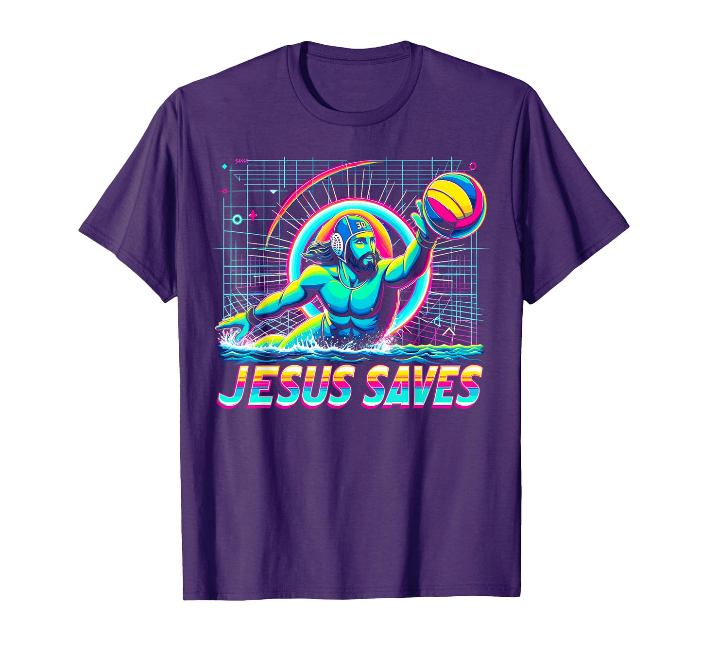 80s Vaporwave Jesus Saves Water Polo T-Shirt