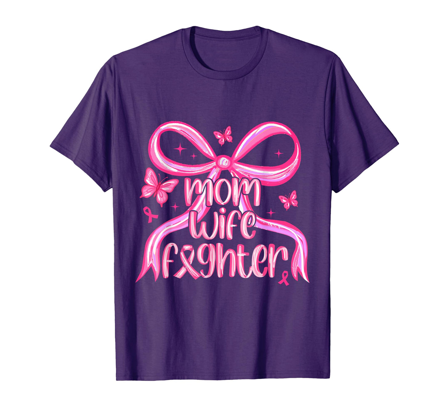 Mom Wife Fighter Breast Cancer Awareness Women Preppy Bow T-Shirt