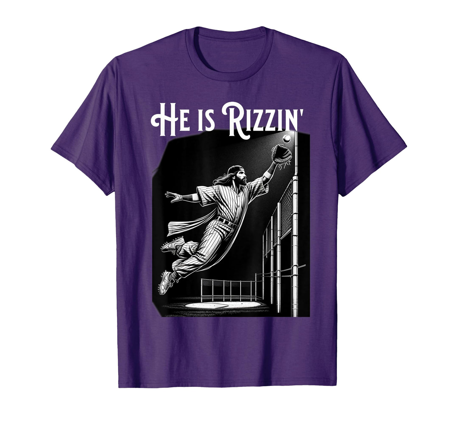 He is Rizzin Jesus Playing Baseball Funny Sports Rizz T-Shirt