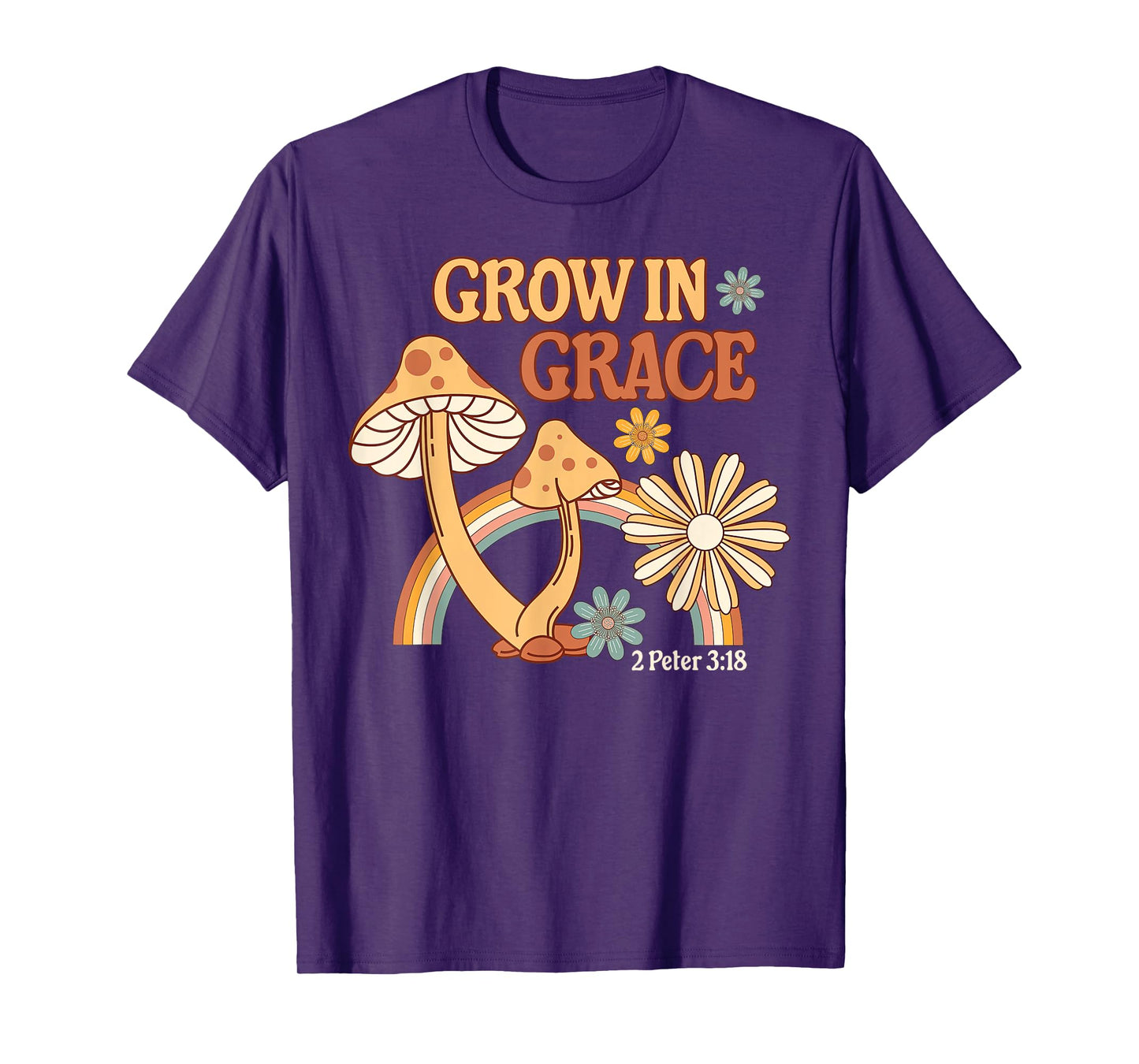 Retro Grow In Grace Mushroom Flower Christian Bible Verse T-Shirt