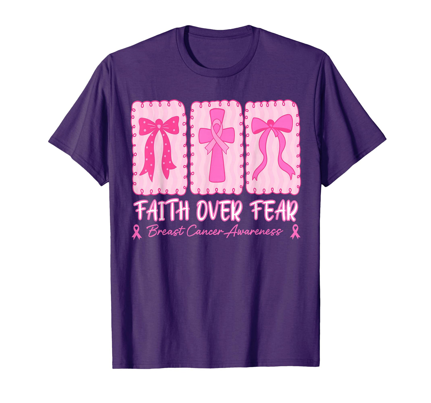 Retro Checkered Faith Over Fear, Jesus Cross Breast Cancer T-Shirt