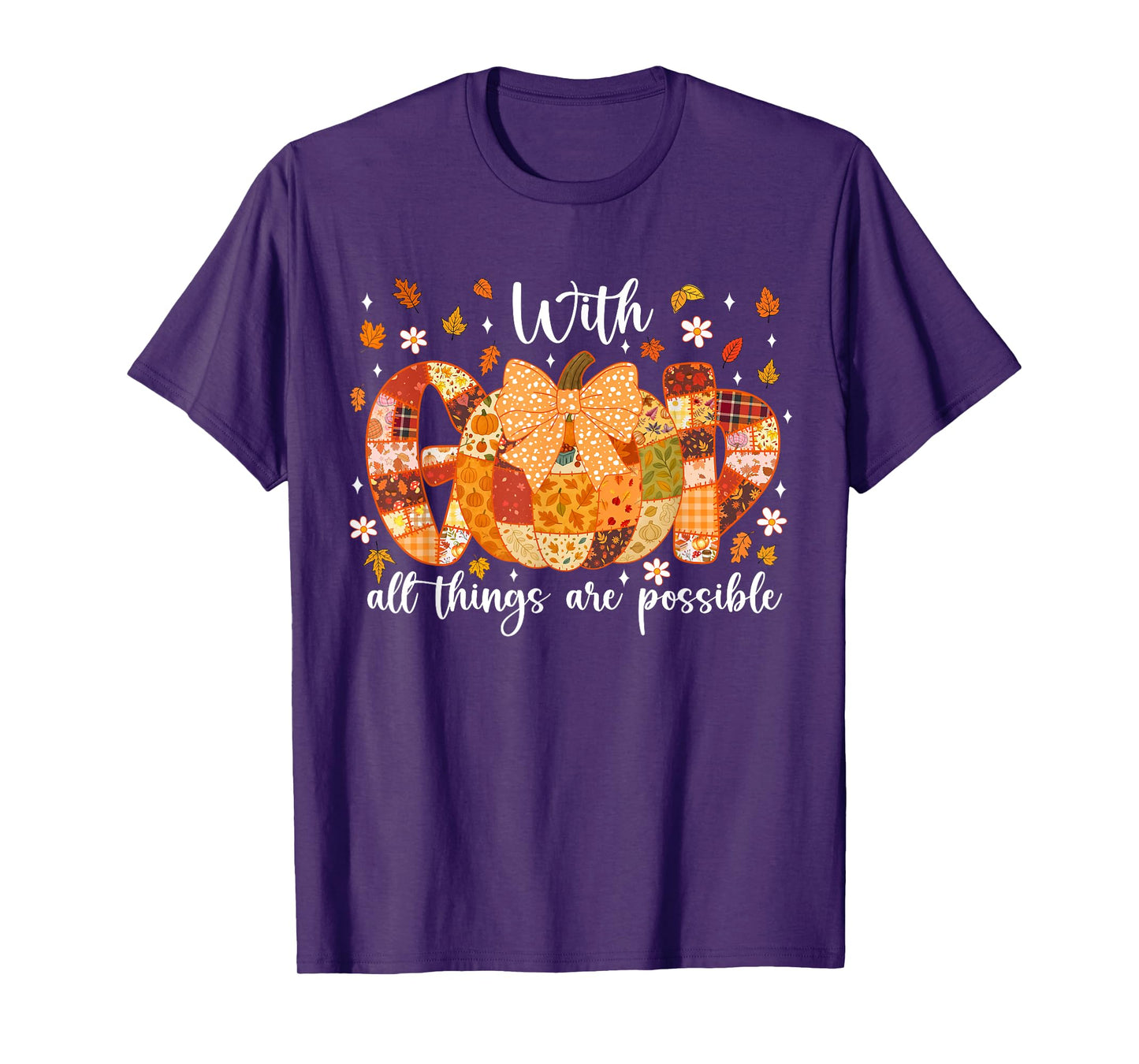 Patchwork Coquette Pumpkin with God All Things are Possible T-Shirt