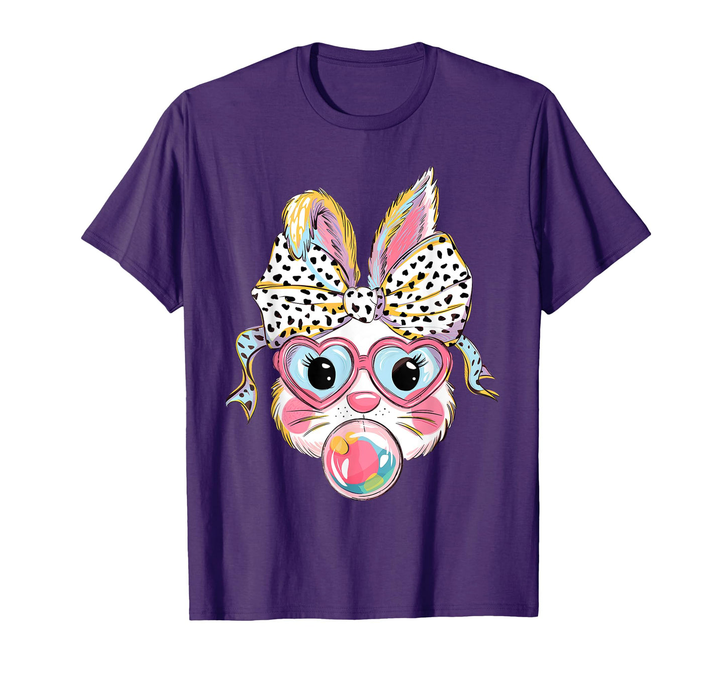 Cute Bunny Rabbit Face Tie Dye Glasses Girl Happy Easter Day T-Shirt