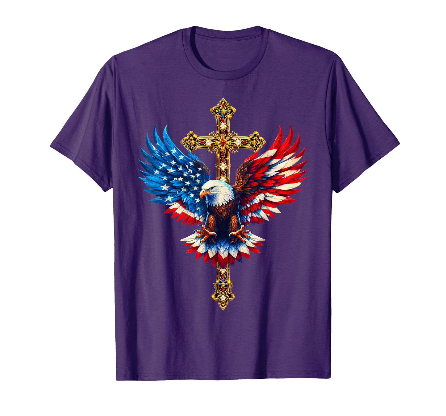 Bald Eagle Christian Faith Ctoss USA Flag Patriotic American T-Shirt