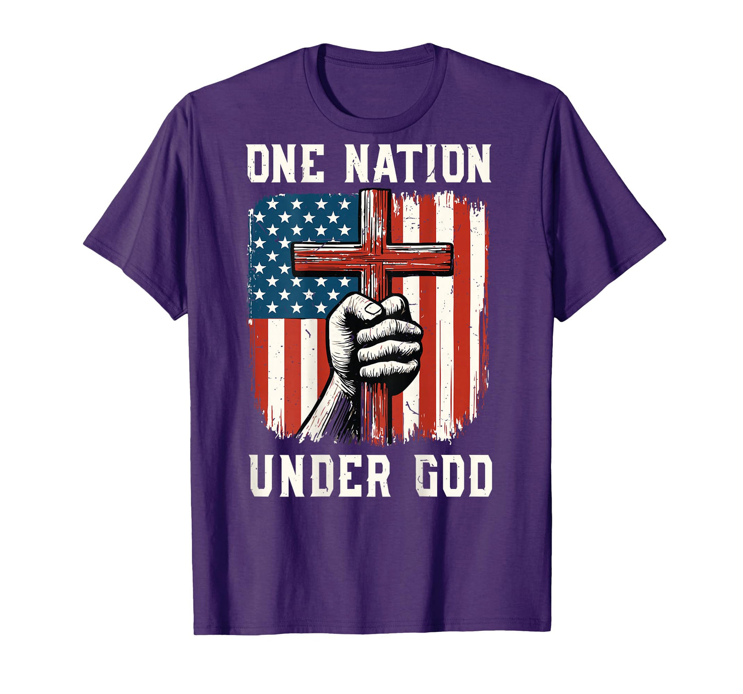 Back One Nation Under God Patriotic Christian Faith USA Flag T-Shirt