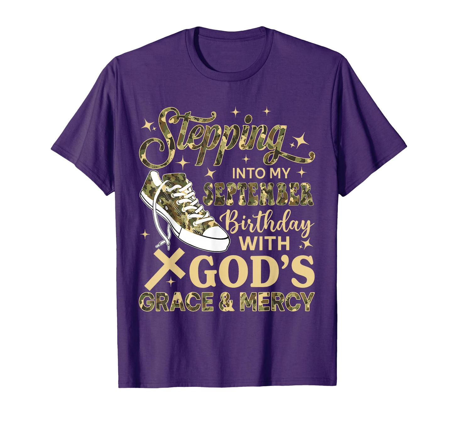 Stepping Into My September Birthday Women Girl Camo Sneakers T-Shirt
