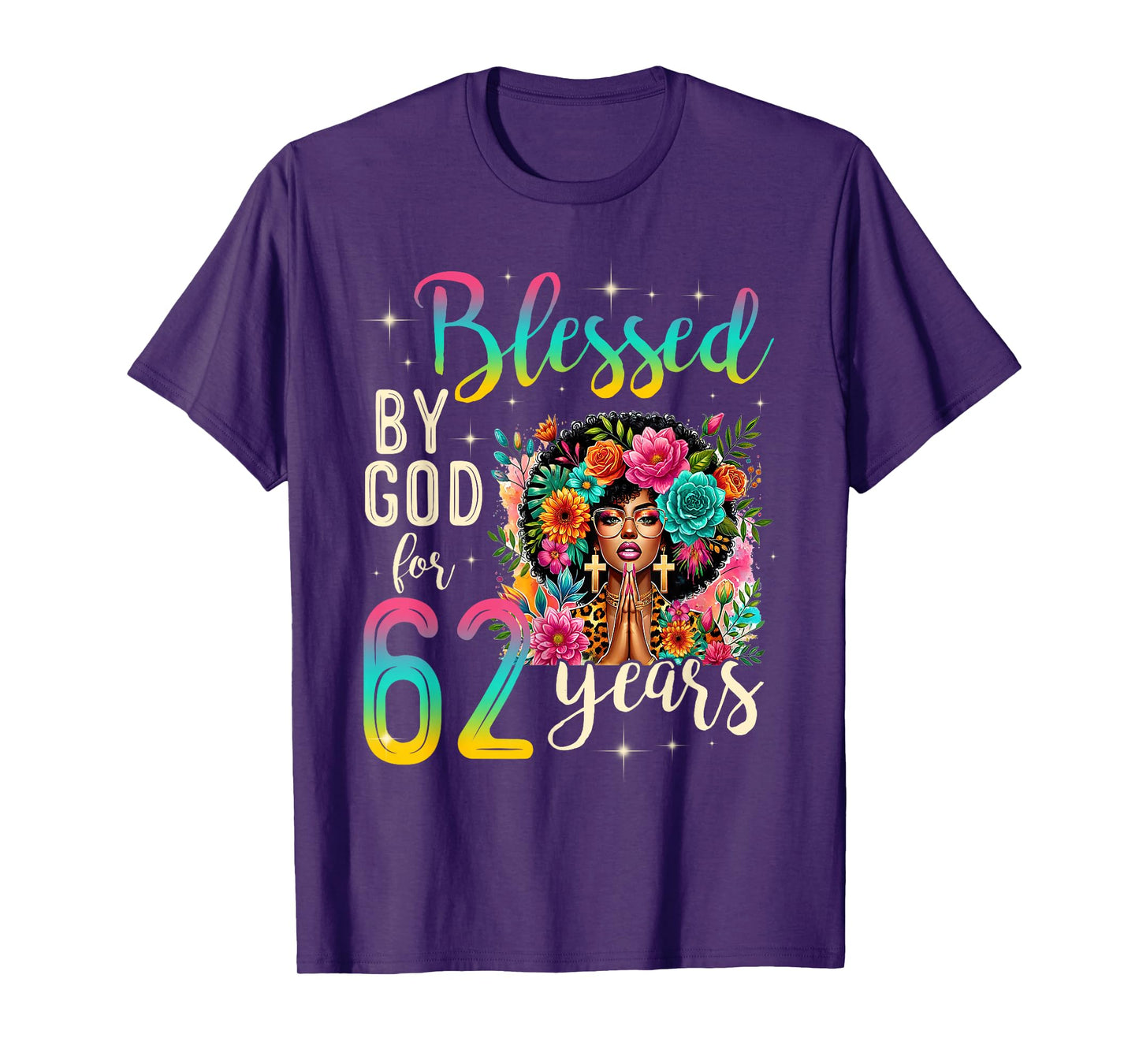 Black Girl Blessed by God for 62 Years Christian Birthday T-Shirt
