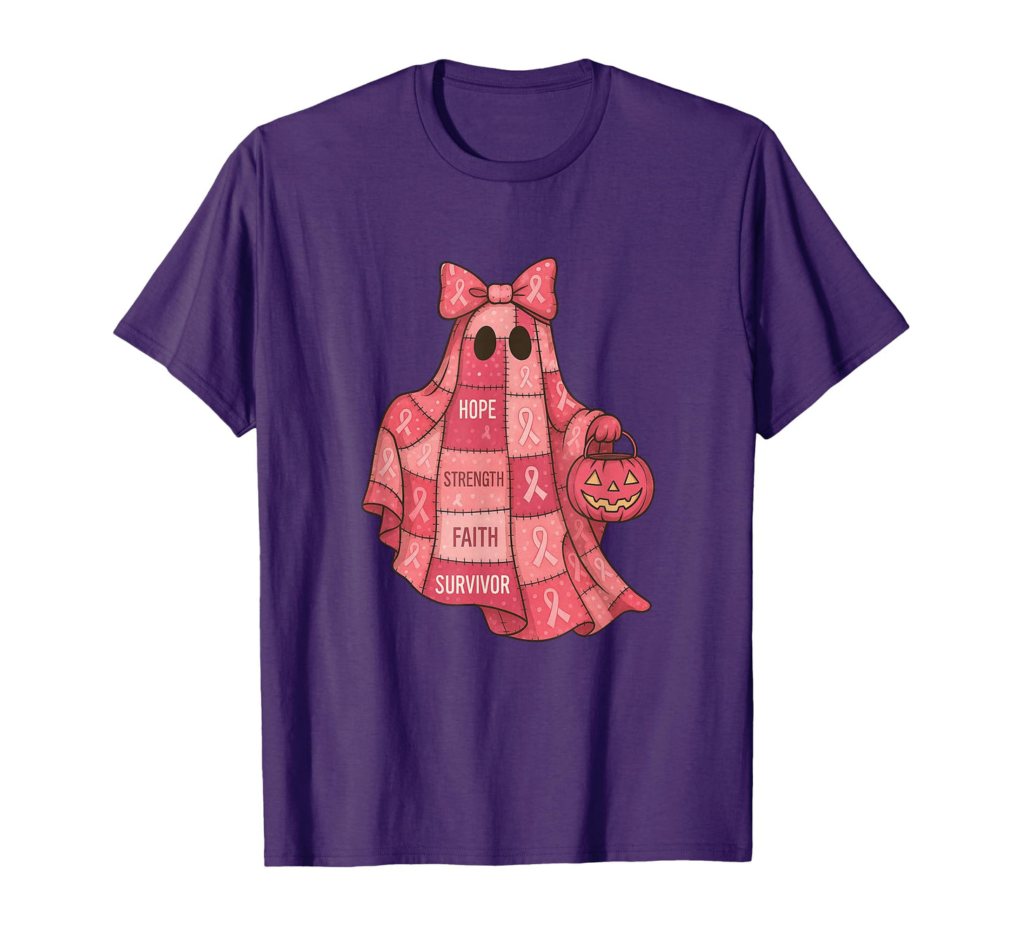 Breast Cancer Awareness Ghost, Pink Ribbon Patchwork Ghost T-Shirt