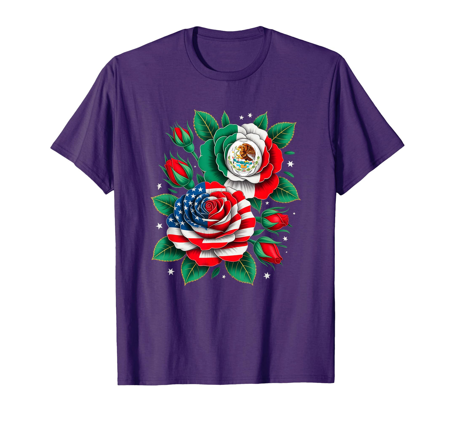 Mexico Mexican Flag Usa American Flag Rose Flower Mexicana T-Shirt