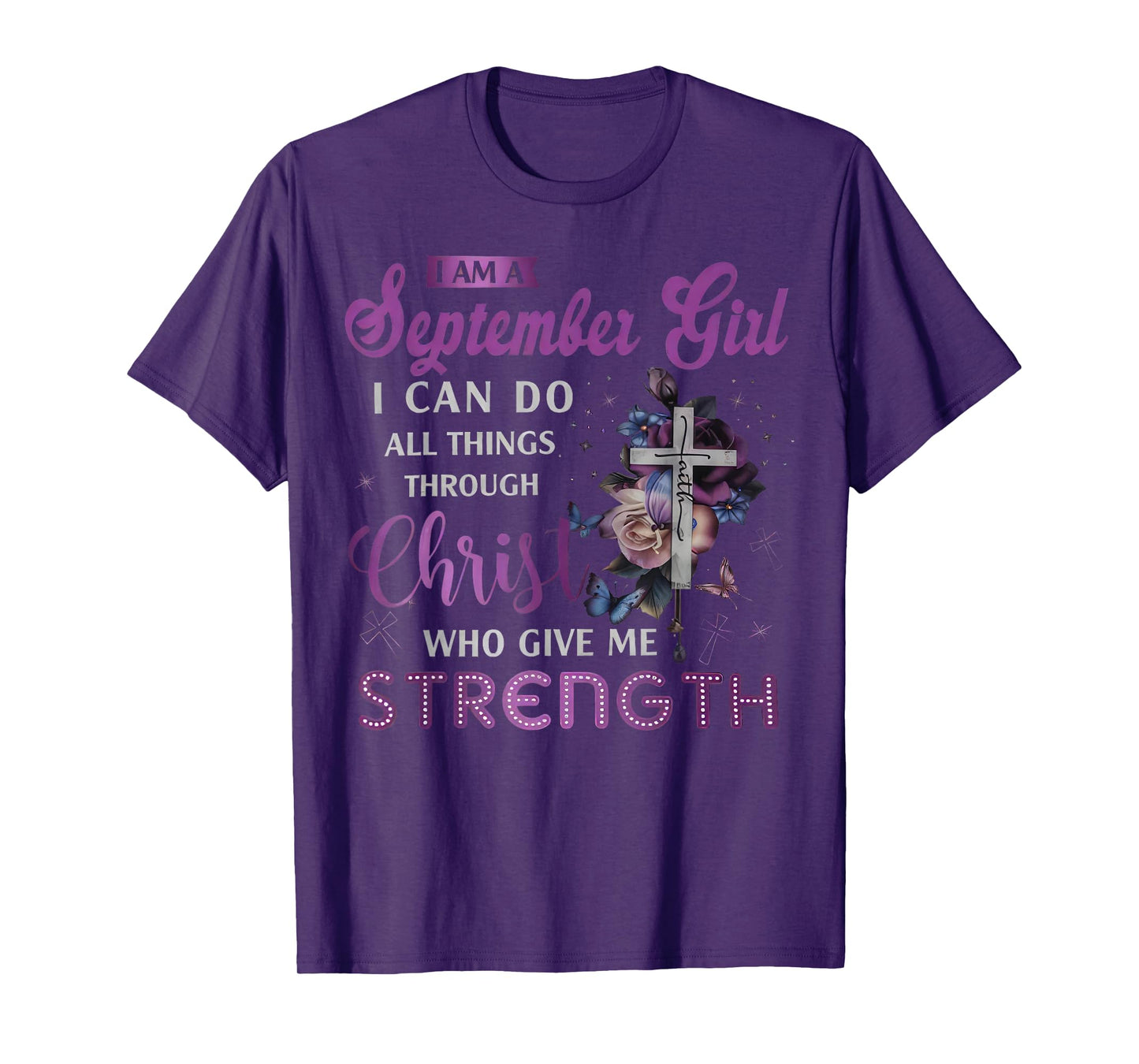 September Girl Christian Birthday Bible Verse Jesus Faith T-Shirt