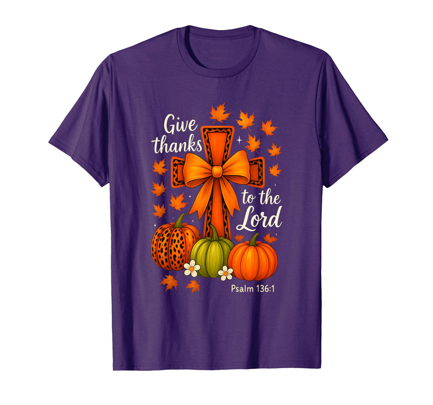 Give Thanks to The Lord Fall Christian Cross Coquette Bow T-Shirt