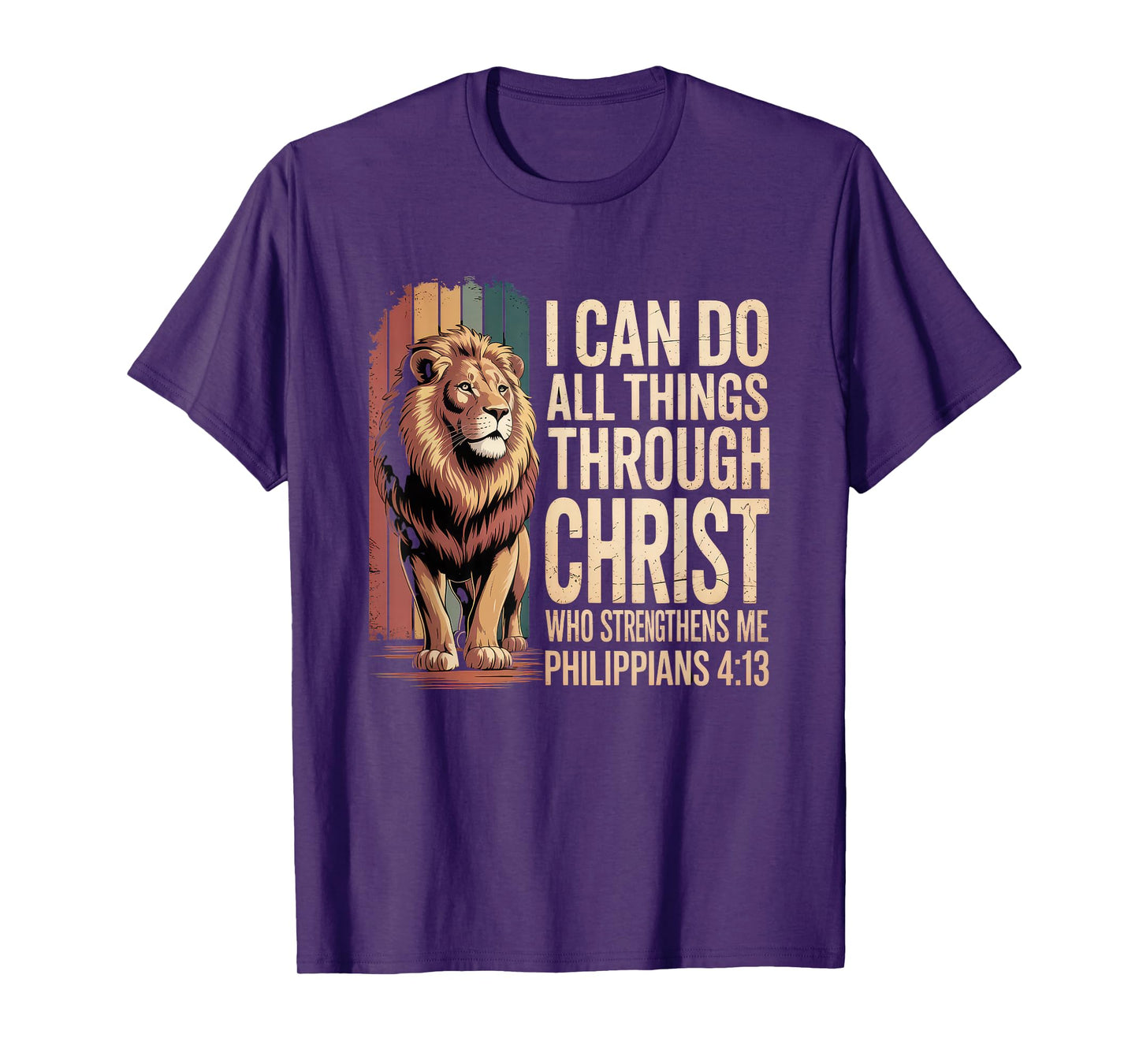Christian Tshirt Philippians 4:13 Religious Lion Strengthens T-Shirt