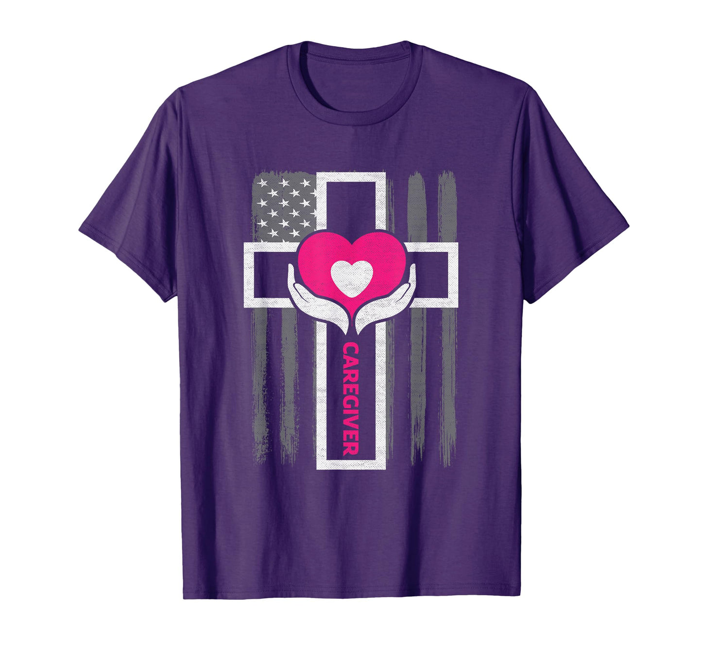 Christian Caregiver Jesus Christ USA Flag Funny Caregiver Women Men T-Shirt