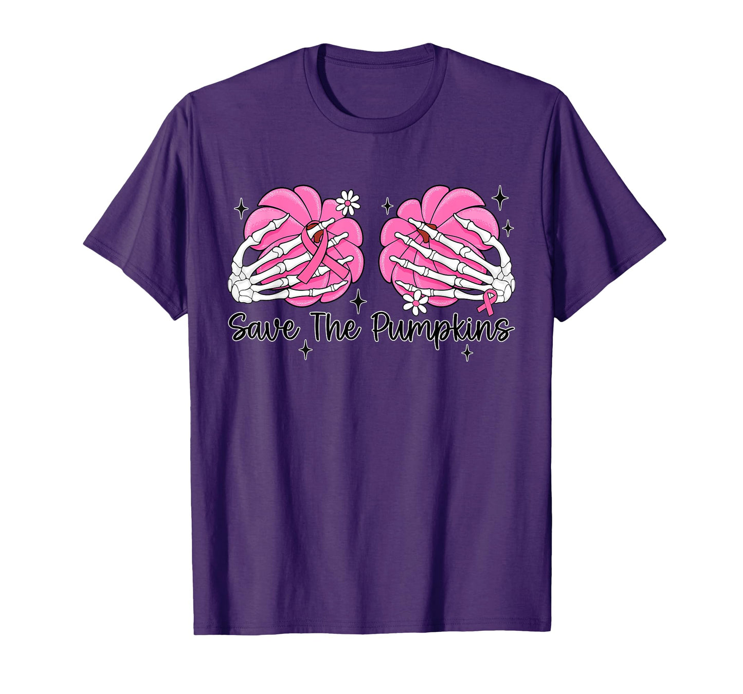 Skeleton Hand Boobs Save The Pumpkin Breast Cancer Halloween T-Shirt