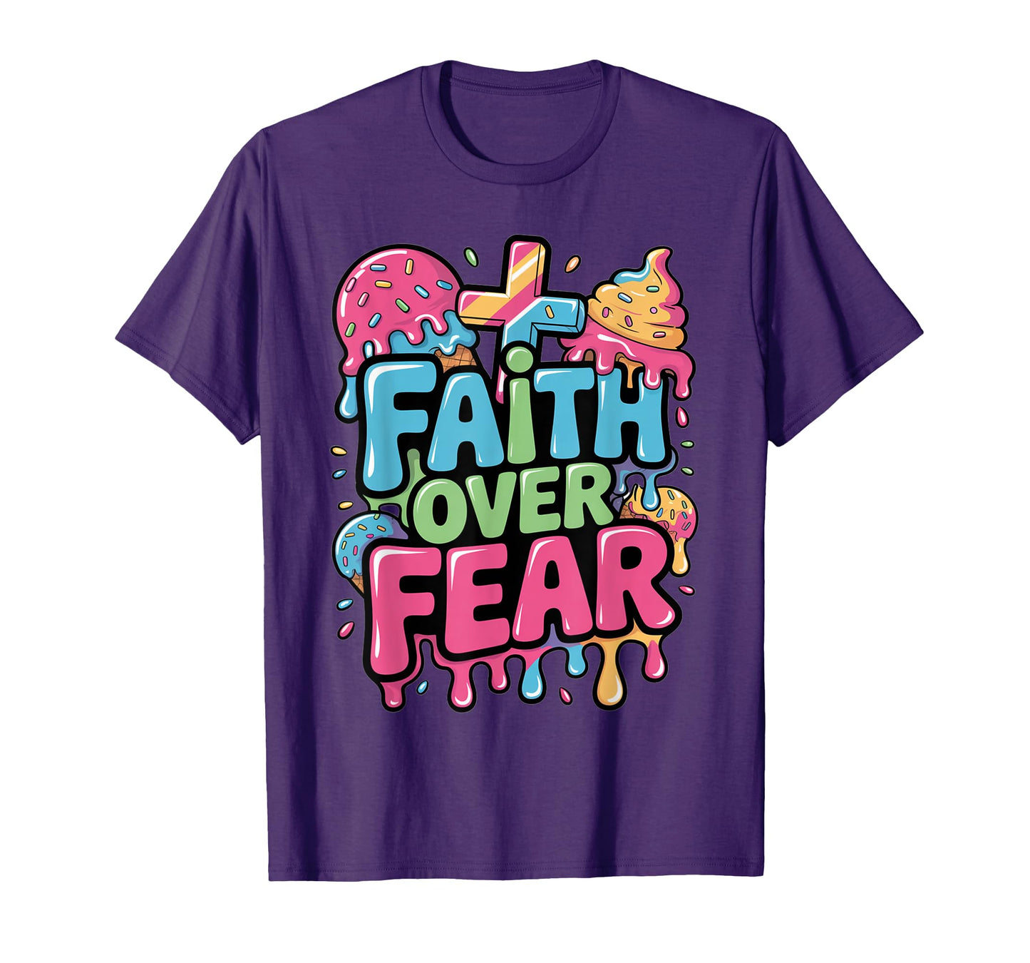 Faith Over Fear Ice Cream Christian Drip Kids Jesus Youth T-Shirt