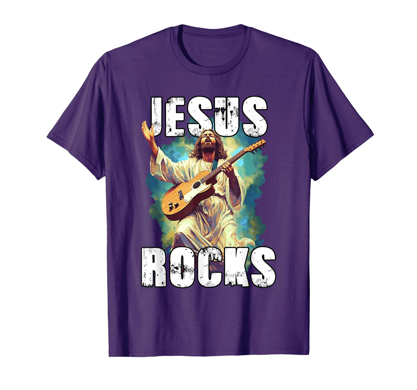 Jesus Rocks With Guitar - Funny Christian Rocks Church T-Shirt