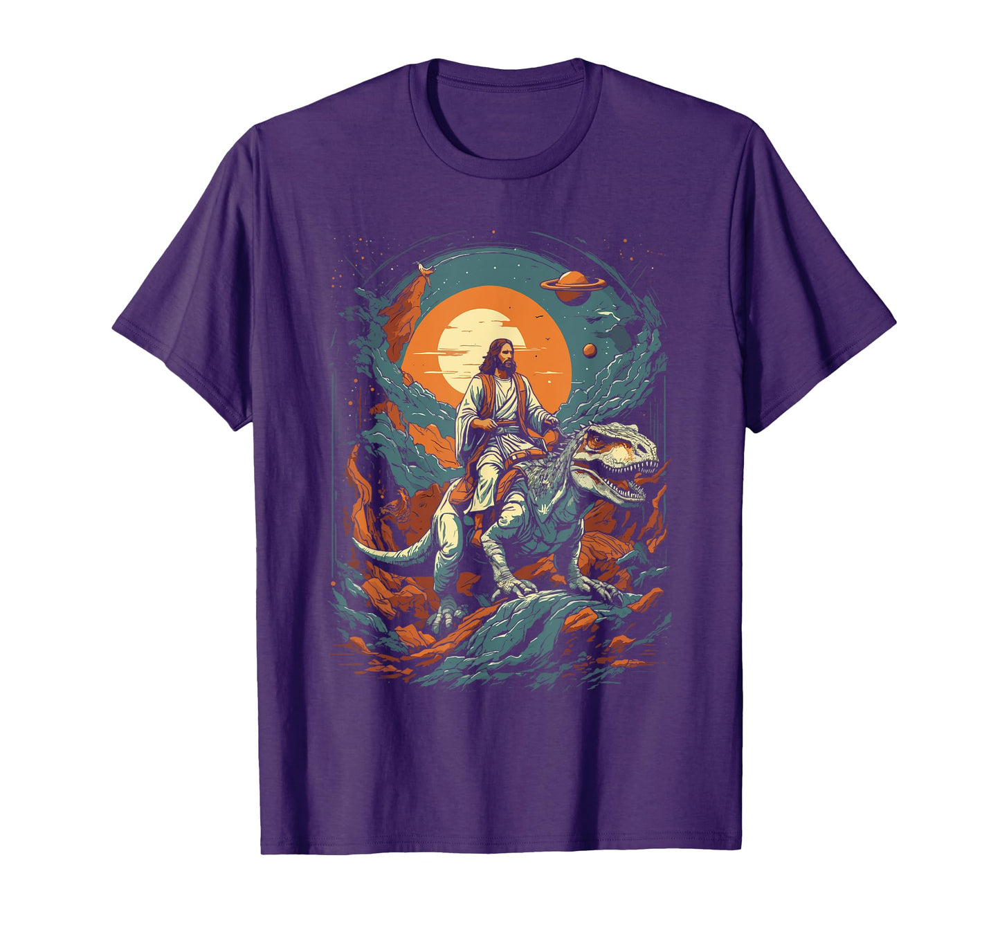 Jesus Riding in Space T-Rex Dinosaur Meme Sci-Fi Believers T-Shirt