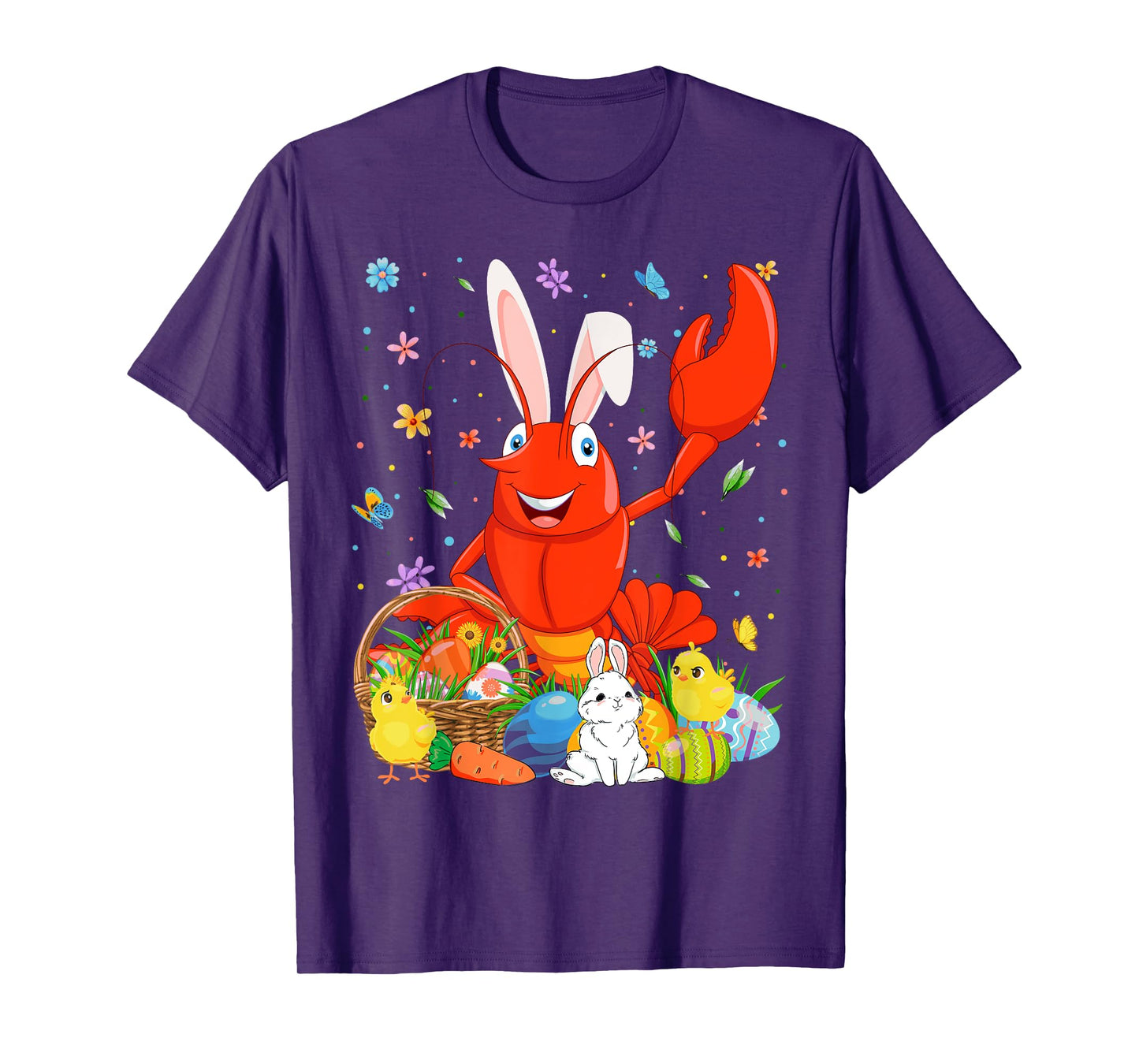 Cute Crawfish Bunny Ears Easter Eggs Basket Happy Easter Day T-Shirt