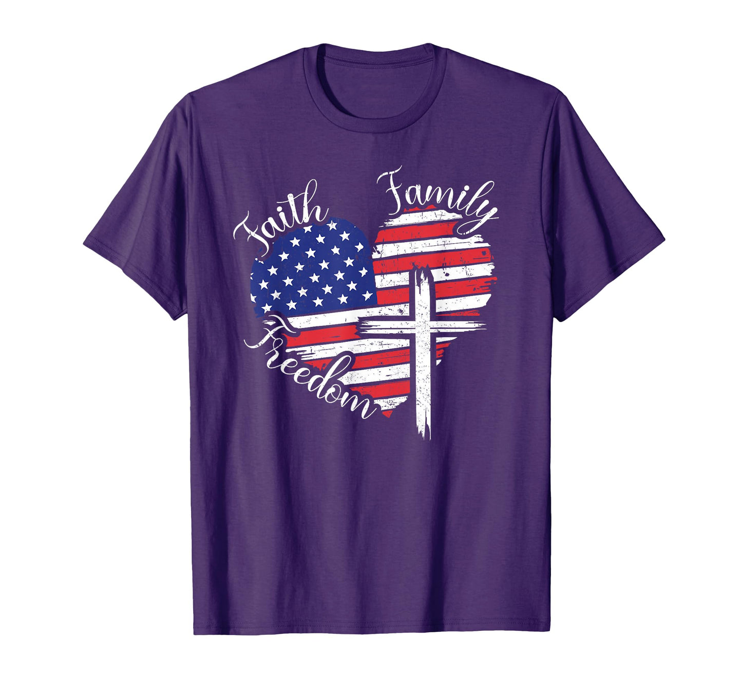 Faith Family Freedom Heart Christian American 4th of July T-Shirt