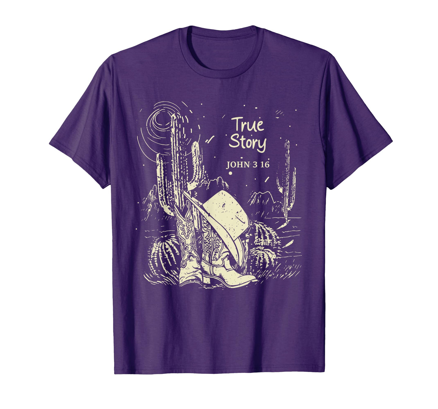 True-Story John 3:16 Boot with Hat Cowgirl Cactus T-Shirt