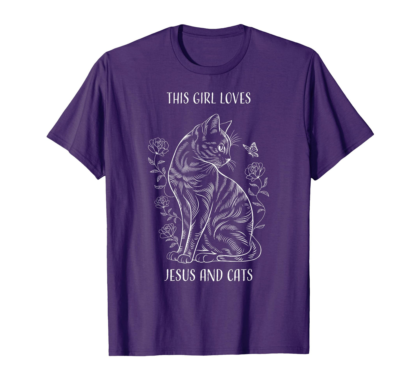 This Girl Loves Jesus and Cats Pretty Sketch Christian T-Shirt