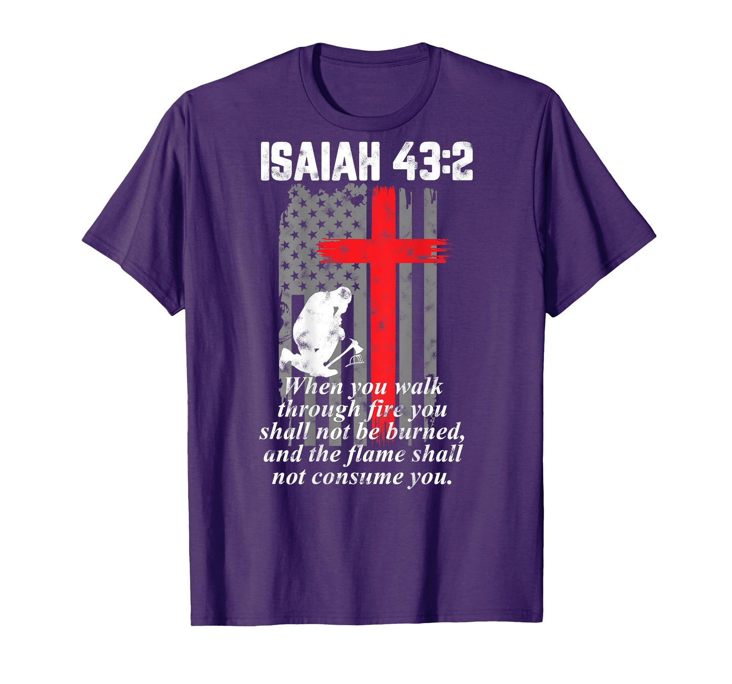 Thin Red Line Firefighter cross Bible Verse American Flag T-Shirt