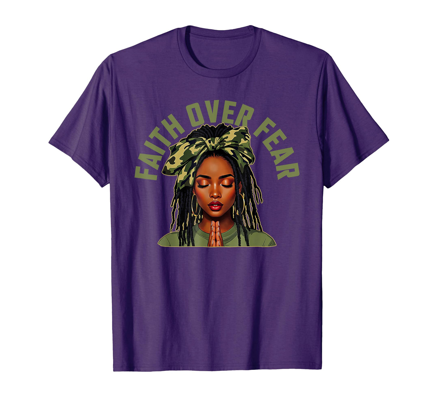 Faith Over Fear Christian Camo African American Afro Women T-Shirt