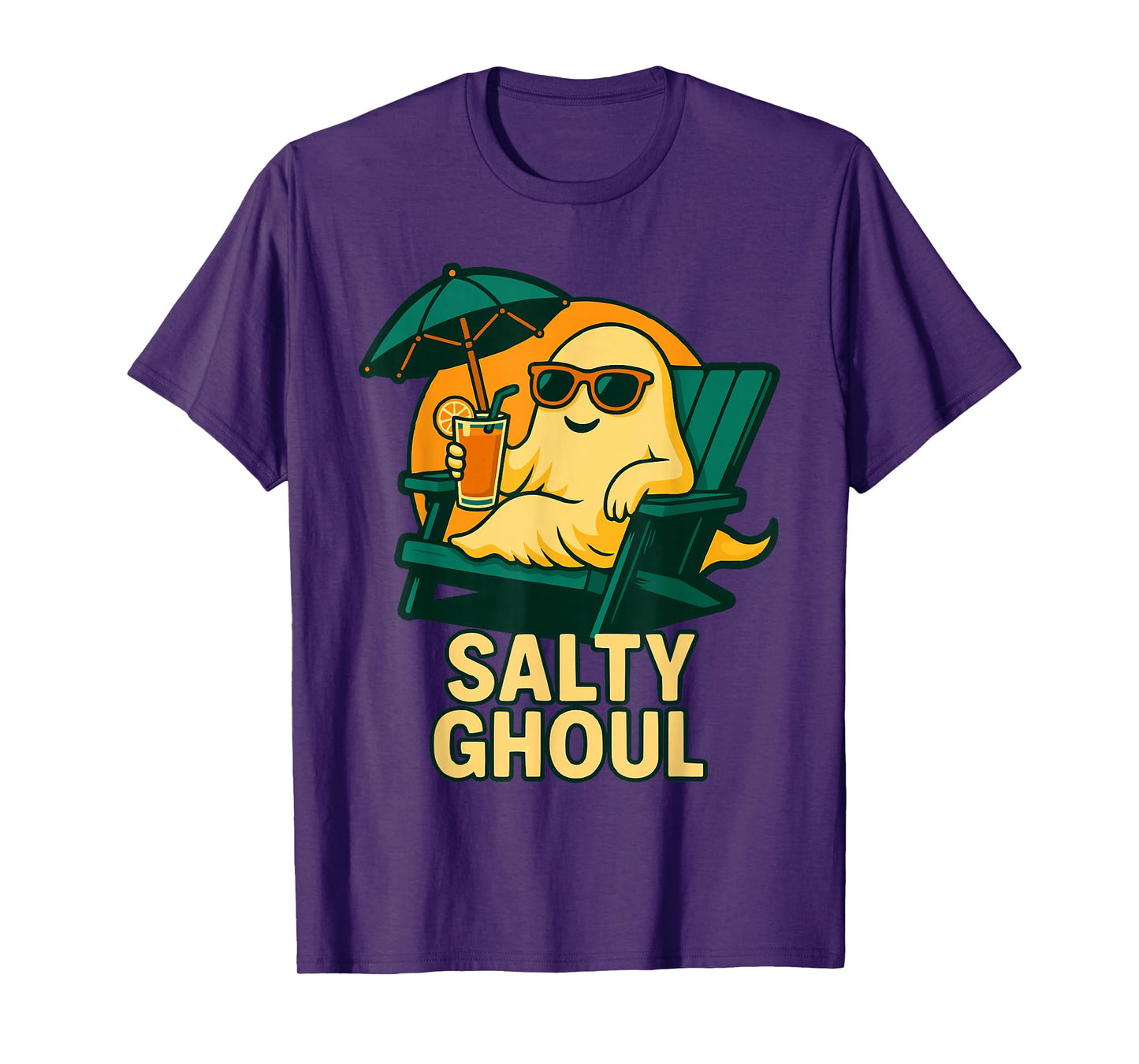 Funny Ghost Salty Ghoul Sunset Summer Halloween Summerween T-Shirt